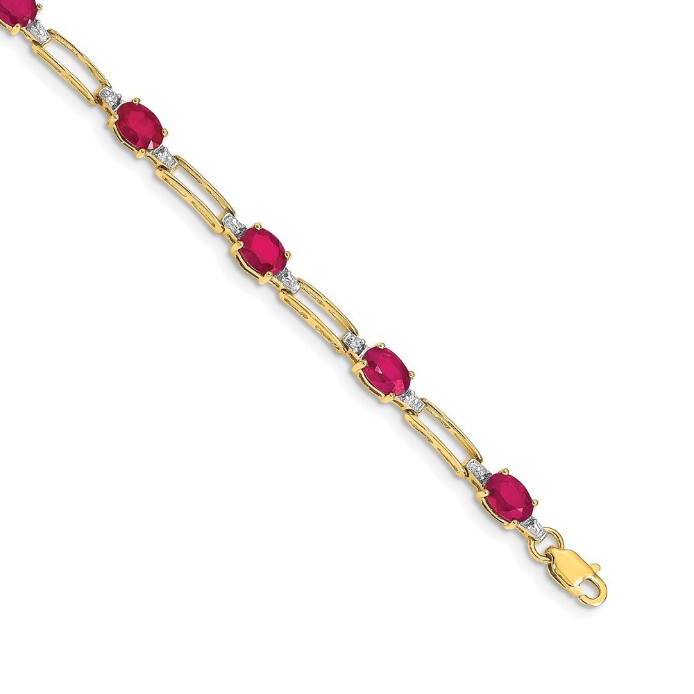 14k Yellow Gold Diamond & Oval Ruby Bracelet